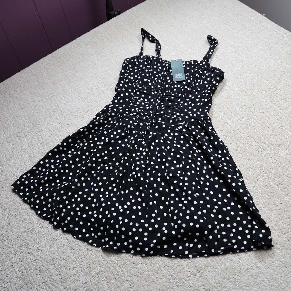 Wild Fable Black White Polka Dot Ruched Mini Dress Small NWT F00364907-Q4/25